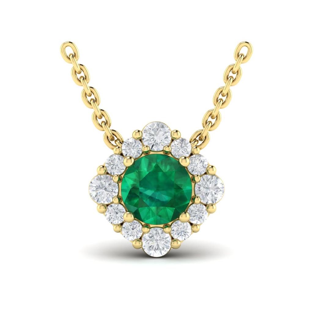Vlora 14k Yellow Gold Halo Design Zambian Emerald Pendant