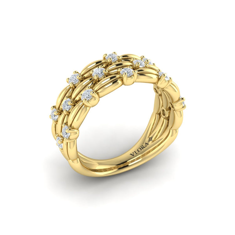 Davis Luxe 14k Yellow Gold Aurelia Ribbon Design Multi-Row Diamond Fashion Band