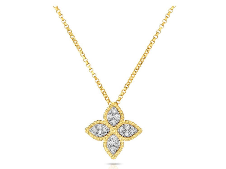 Roberto Coin 18K Yellow and White Gold Princess Flower Collection Medium Diamond Floral Necklace