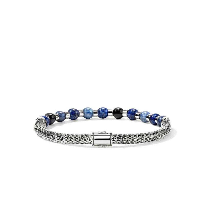 John Hardy Sterling Silver Kyanite, Lapis Lazuli, Black Onyx, Blue Tiger Eye, and Sodalite Beaded Bracelet
