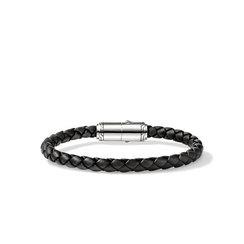 John Hardy Sterling Silver Woven Black Leather Bracelet