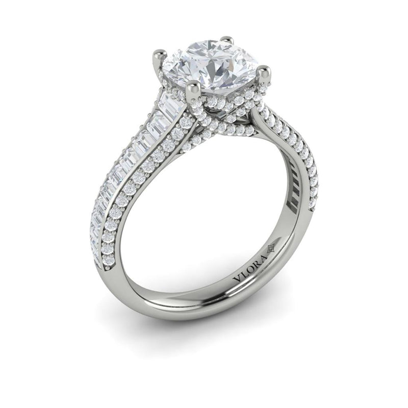 Vlora 14k White Gold Classic Collection Cathedral Round Diamond Engagement Ring Setting