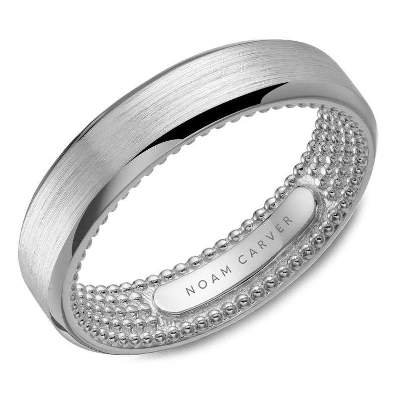 Noam Carver 14k White Gold 5.5mm Comfort Fit Wedding Band with Sandpaper Finish