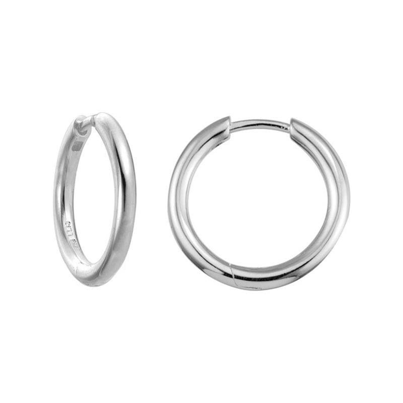 Davis Classics Sterling Silver Rhodium-Plated Rounded Hoop Earrings