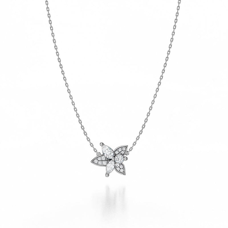 Noam Carver 14k White Gold Rae Collection High Polished Floral Diamond Pendant Necklace