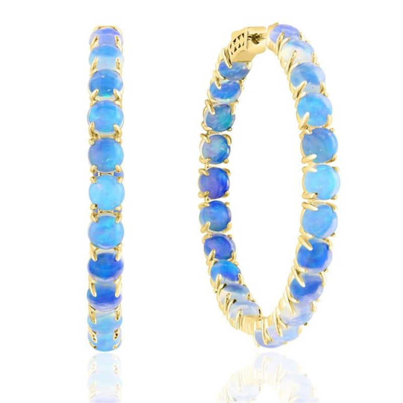 Davis Classics 14k Yellow Gold Ethiopian Opal Hoop Earrings
