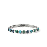 John Hardy Sterling Silver Chrysocolla, Malachite, and Turquoise Beaded Bracelet