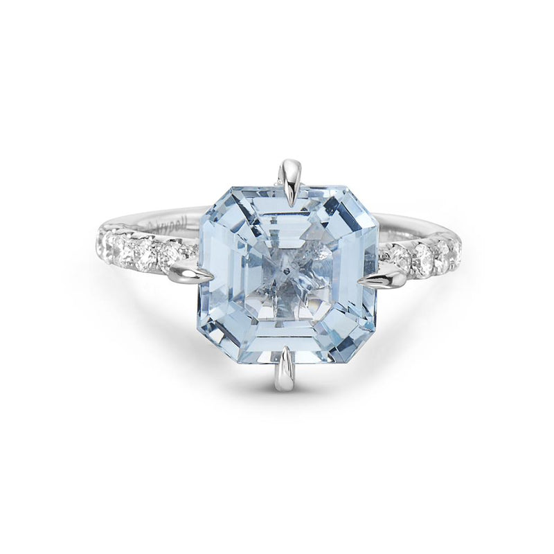 Charles Krypell 18k White Gold Aquamarine and Diamond Fashion Ring