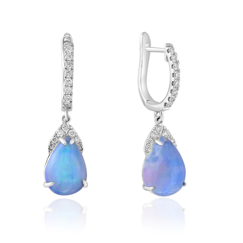 Davis Classics 14k White Gold Ethiopian Opal and Diamond Drop Earrings
