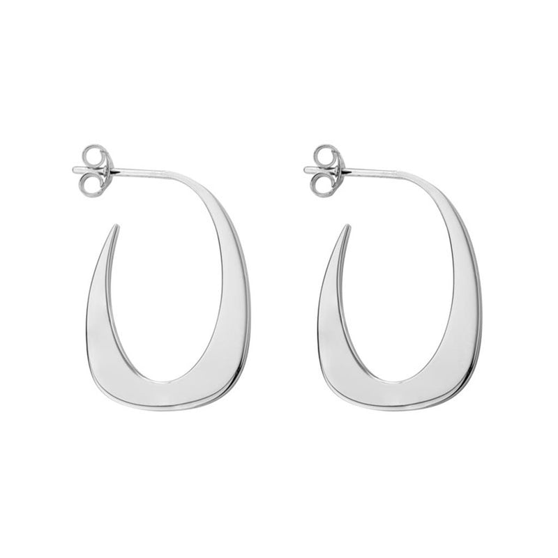 Davis Classics Sterling Silver Rhodium Finish Thin J-Hoop Earrings