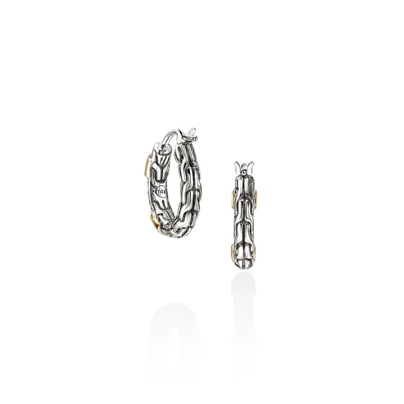John Hardy 14k Yellow Gold and Sterling Silver Essential Pave Diamond Hoop Earrings