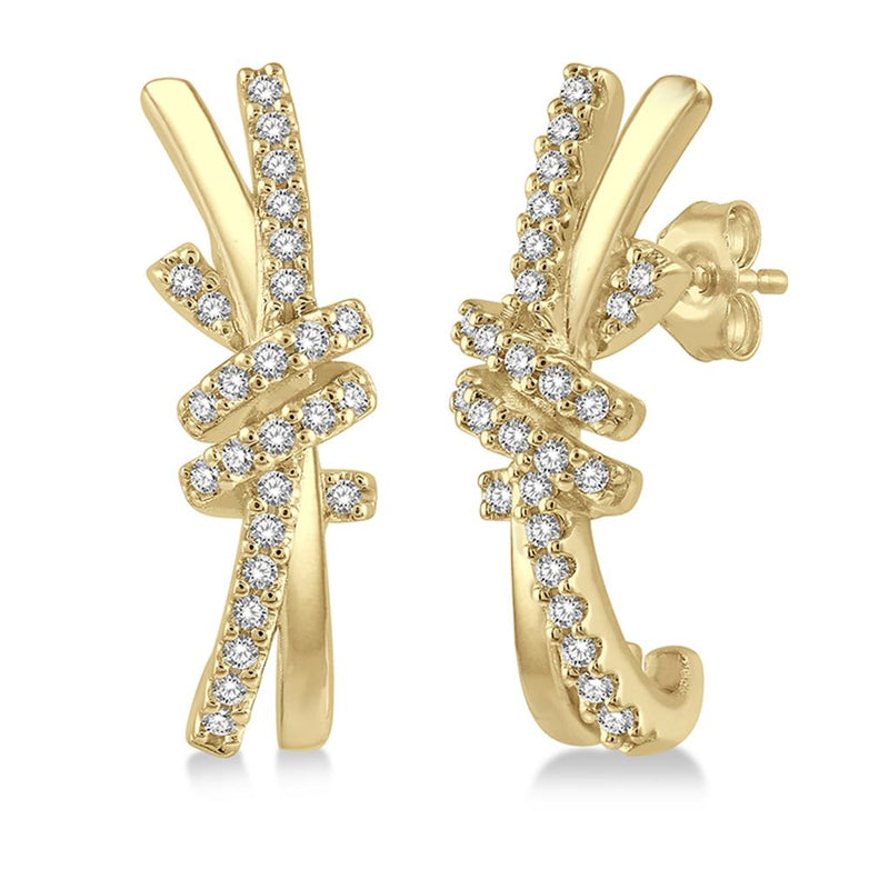 Davis Classics 14k Yellow Gold Love Knot Bar Diamond Stud Earrings