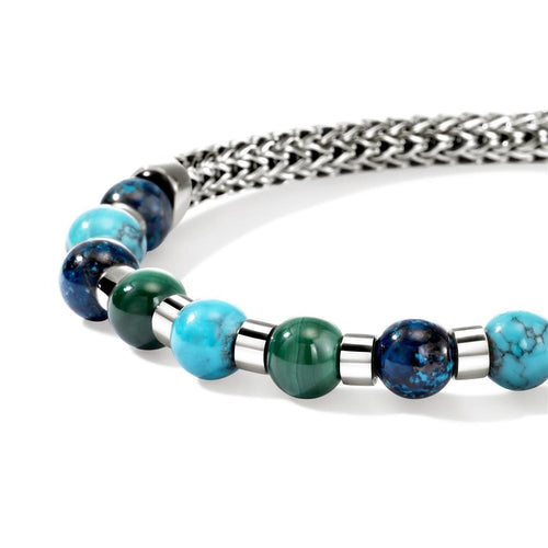 John Hardy Sterling Silver Chrysocolla, Malachite, and Turquoise Beaded Bracelet