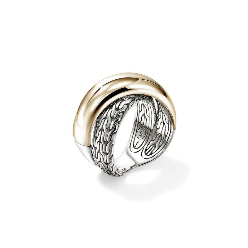 John Hardy 14k Yellow Gold and Sterling Silver Essential Crossover Ring