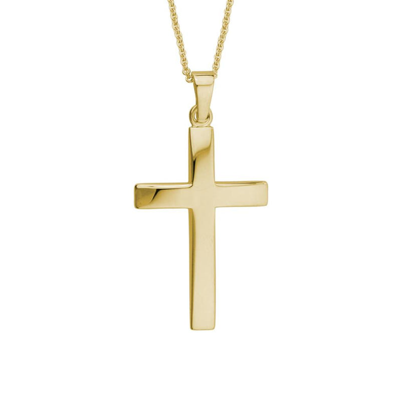 Davis Classics 14k Yellow Gold Contoured Beveled Cross Pendant Necklace