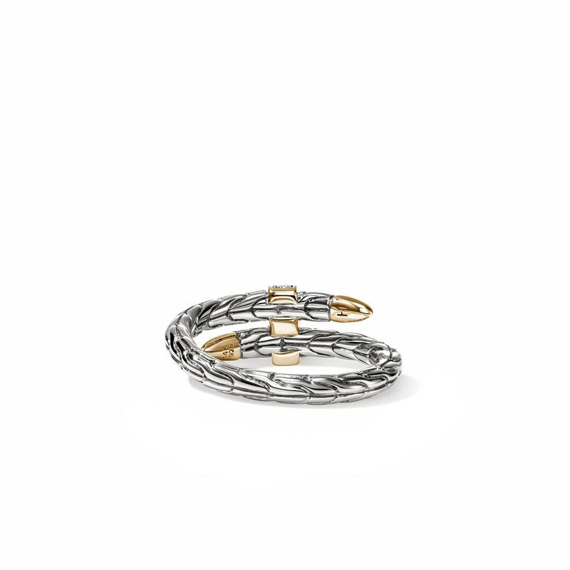John Hardy Sterling Silver and 14k Yellow Gold Spear Diamond Ring