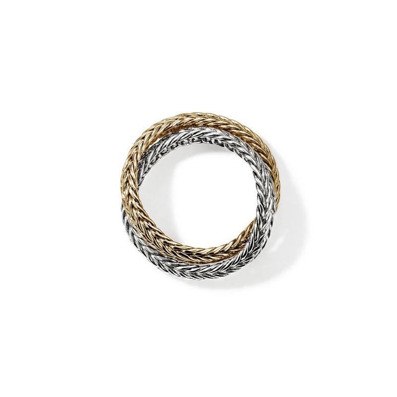 John Hardy 14k Yellow Gold and Sterling Silver Kami Chain Crossover Ring