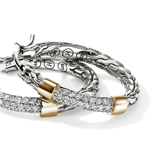 John Hardy 14k Yellow Gold and Sterling Silver Essential Pavé Diamond Hoop Earrings