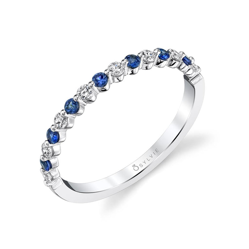 Sylvie 14k White Gold Stackable Sapphire and Diamond Wedding Band