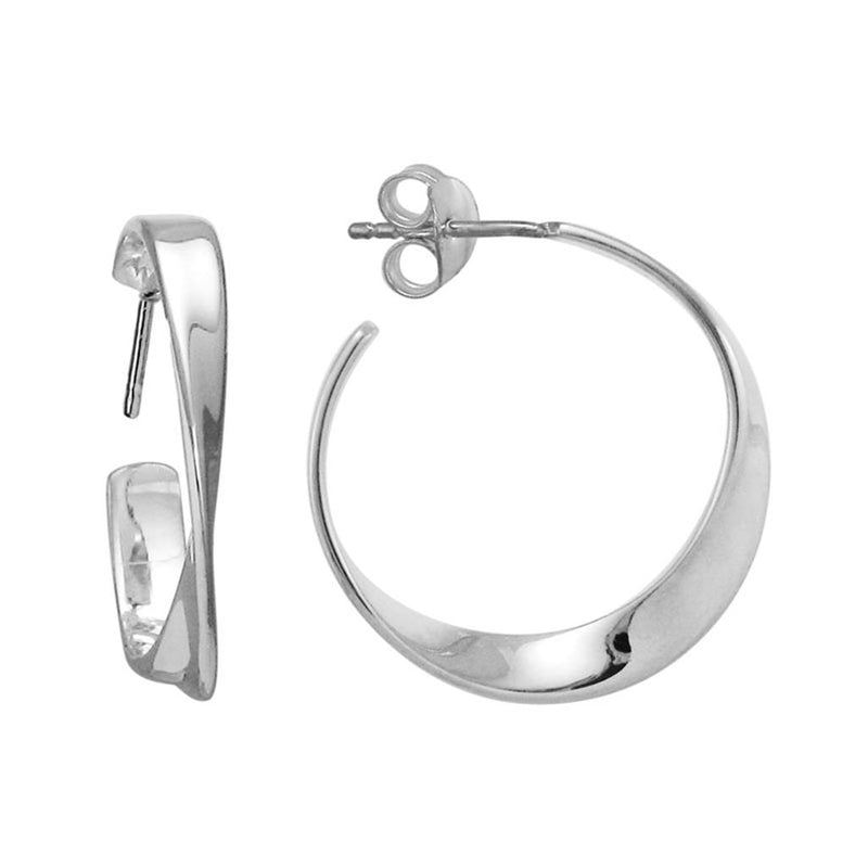 Davis Classics Sterling Silver Rhodium-Plated Contemporary Twist Hoop Earrings