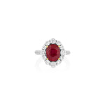 Yael 18k White and Yellow Gold Ruby and Diamond Floral Halo Ring