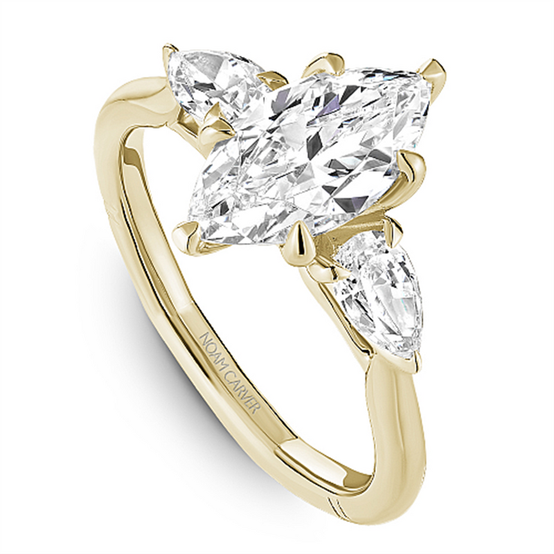 Noam Carver Three Stone Diamond Engagement Ring Setting in 14k Yellow Gold