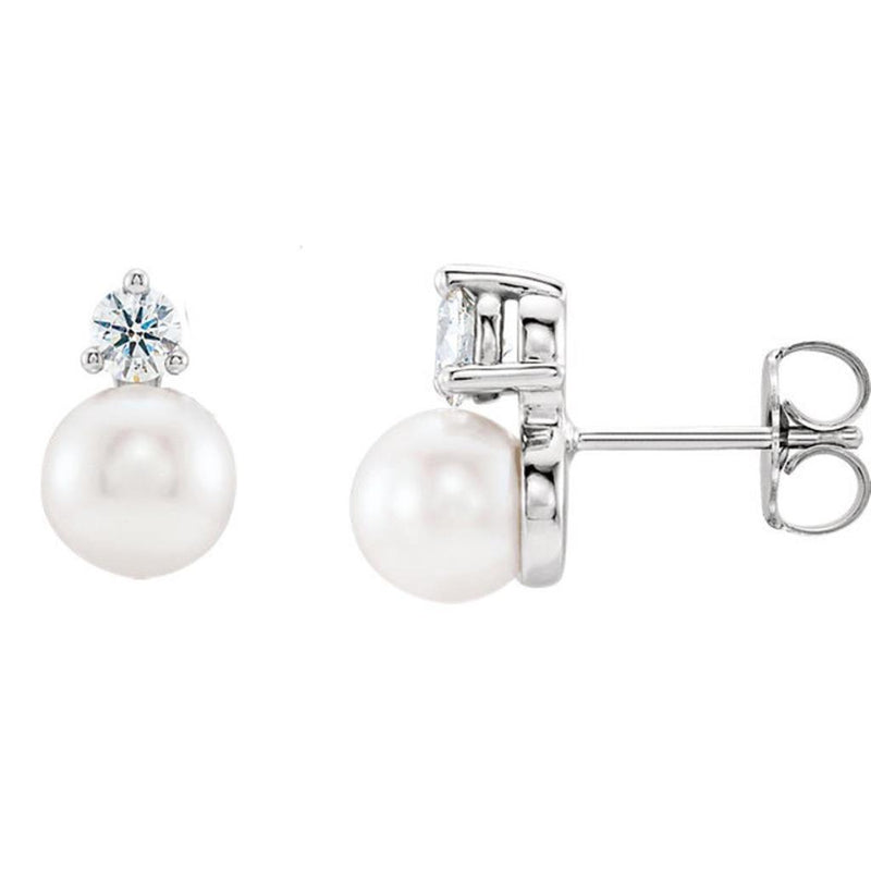Davis Classics 14k White Gold Akoya Pearl and Diamond Stud Earrings