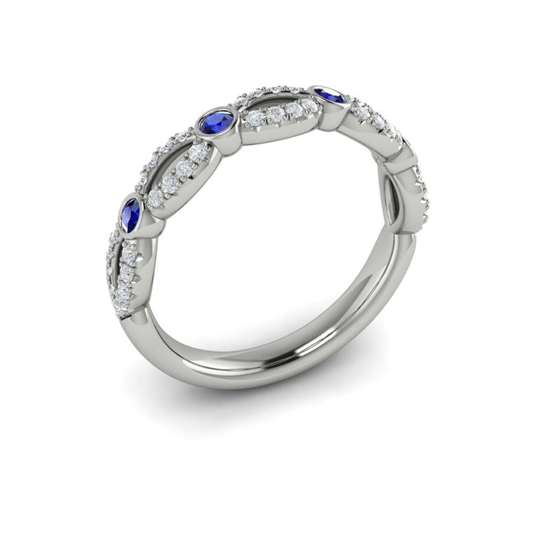 Vlora Women's 14k White Gold Stackable Open Link Design Sapphire and Diamond Band