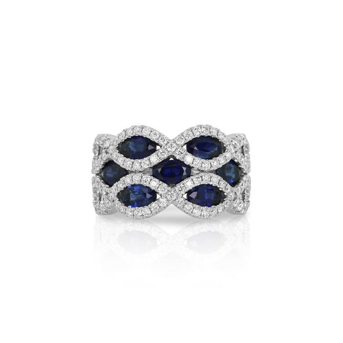 Yael 14k White Gold Sapphire and Diamond Wave Fashion Band