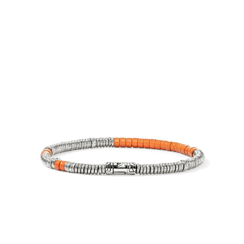 John Hardy Sterling Silver Heishi Orange Enamel Bead Bracelet
