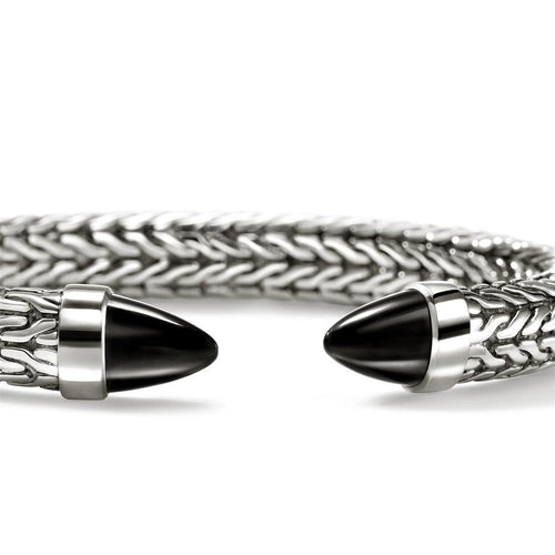 John Hardy Sterling Silver Spear 50 Flex Black Onyx Cuff Bracelet