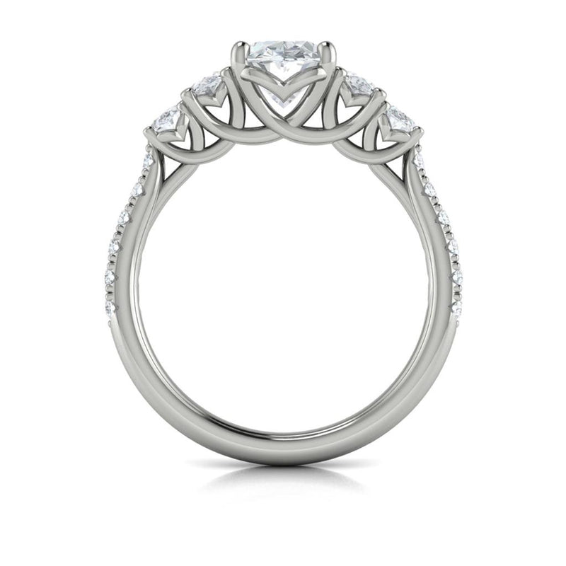 Vlora 14k White Gold Classic Collection Five Stone Trellis Oval Diamond Engagement Ring Setting