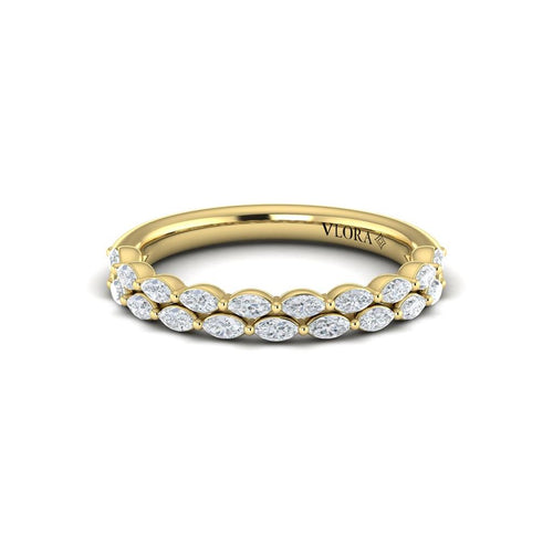 Vlora Women's 14k Yellow Gold Stackable Offset Open Double Row Station Style Diamond Band