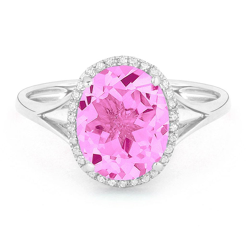 Madison L 14k White Gold Split Shank Halo Design Laboratory-Created Pink Sapphire Ring