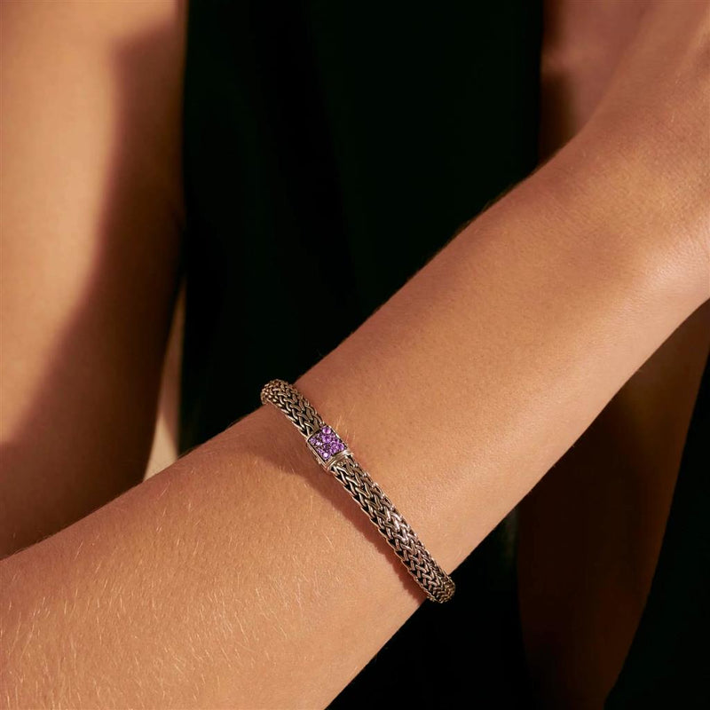 John Hardy Sterling Silver Amethyst and Black Sapphire Reversible Icon Bracelet