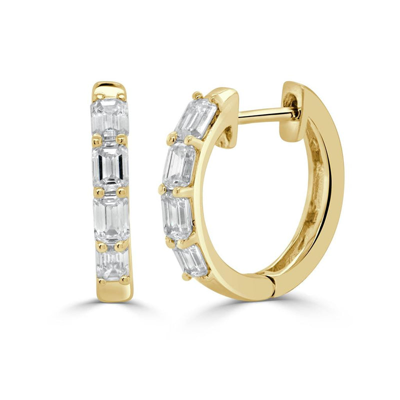 Davis Classics 14k Yellow Gold Emerald Cut Diamond Huggie Hoop Earrings