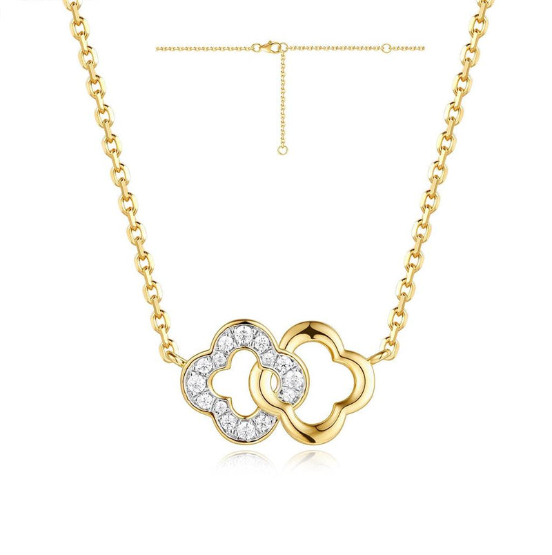 Davis Classics 14k Yellow Gold Diamond Clover Pendant Necklace