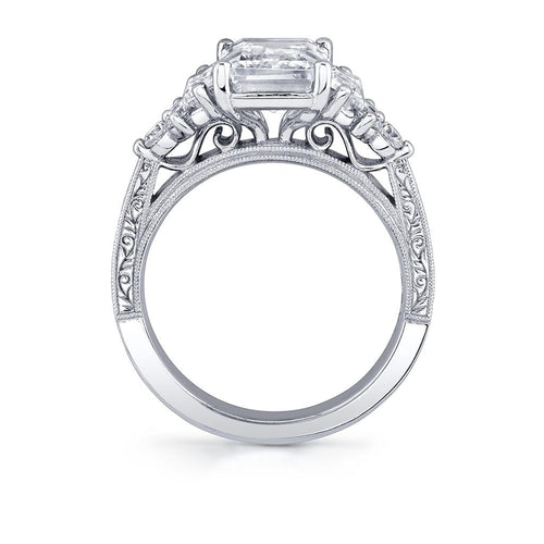 Sylvie 14k White Gold Vintage Design Three-Stone Engagement Ring Setting