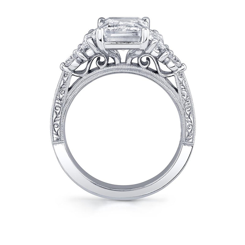 Sylvie 14k White Gold Vintage Design Three-Stone Engagement Ring Setting