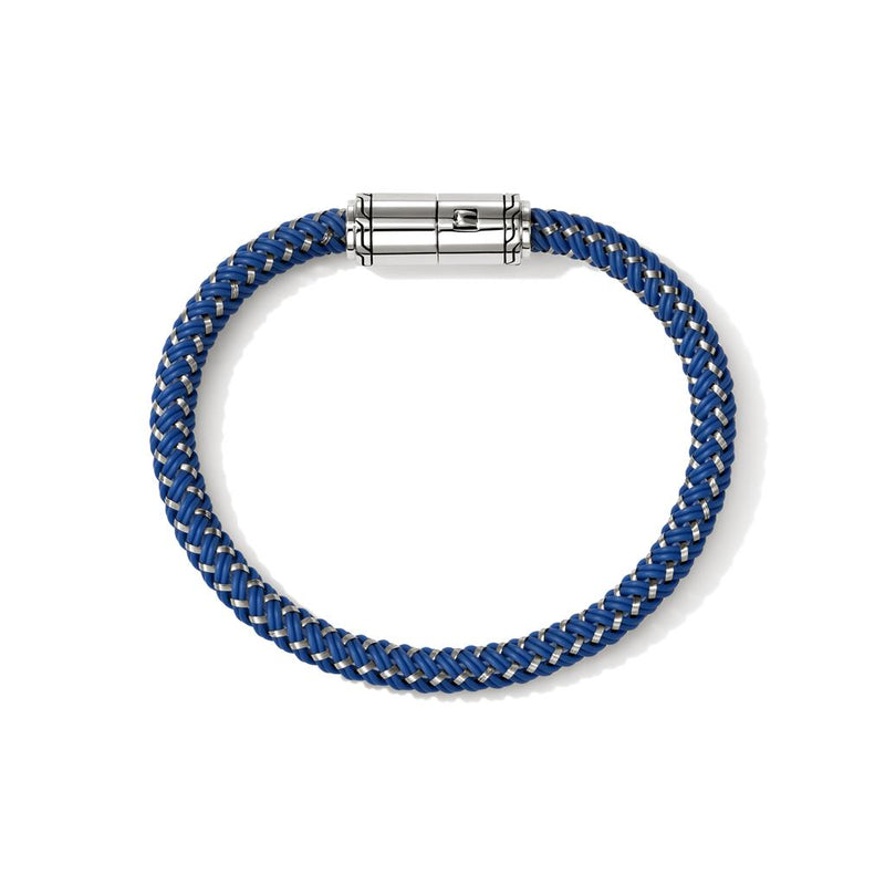 John Hardy Sterling Silver and Stainless Steel Woven Blue Rubber Bracelet