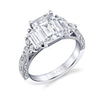 Sylvie 14k White Gold Vintage Design Three-Stone Engagement Ring Setting