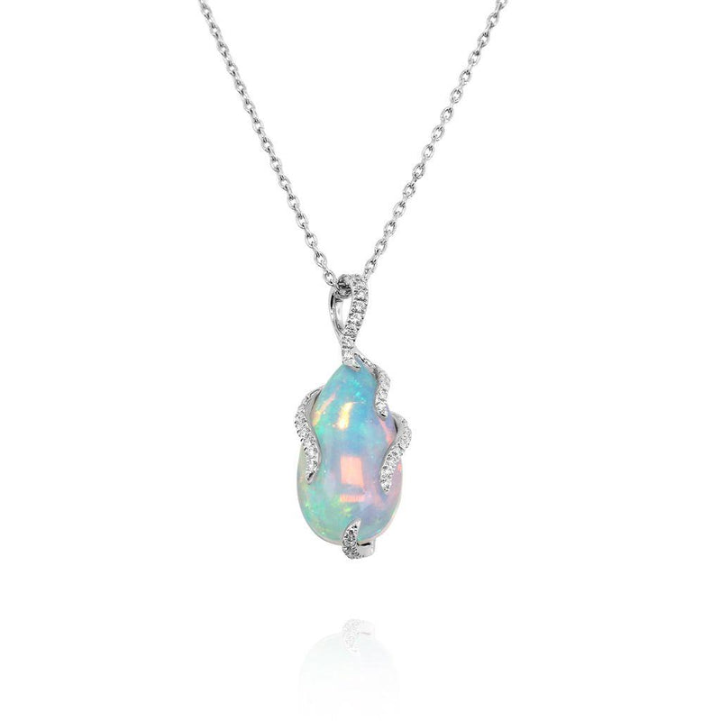 Yael 18k White Gold Ethiopian White Opal and Diamond Teardrop Pendant