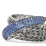 John Hardy Sterling Silver Essential Pavé Blue Sapphire Crossover Ring