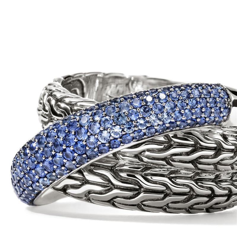 John Hardy Sterling Silver Essential Pavé Blue Sapphire Crossover Ring