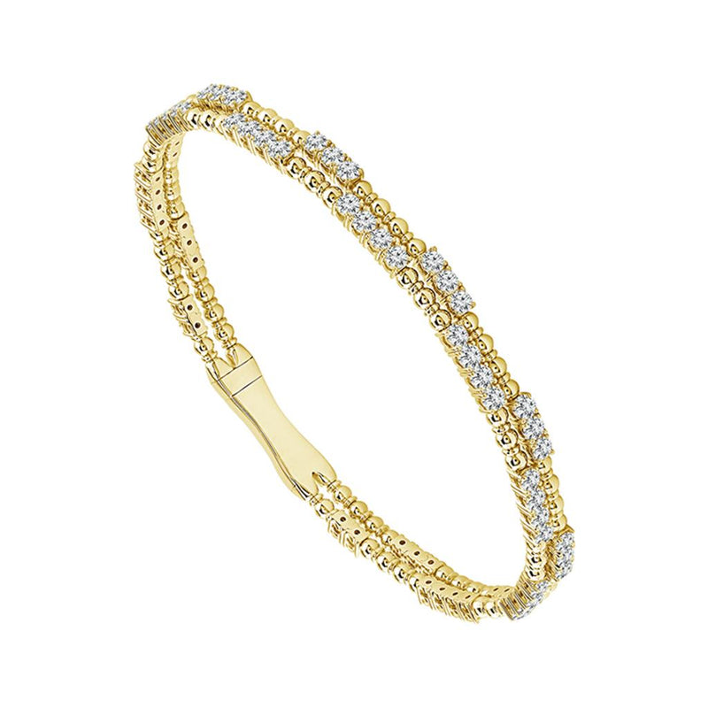 Davis Classics 14k Yellow Gold Flexie Collection Double Row Diamond Bangle Bracelet with Bead Detail