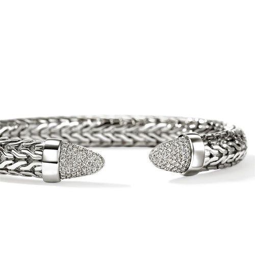 John Hardy Sterling Silver Spear 50 Plex Diamond Cuff Bracelet