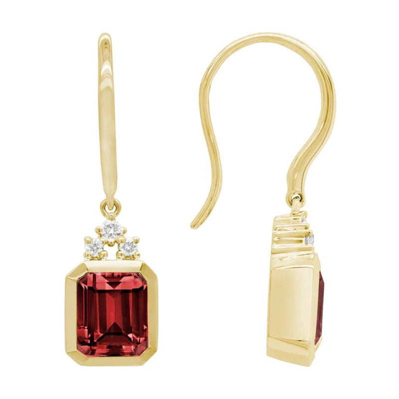 Davis Classics 14k Yellow Gold Garnet and Diamond Drop Earrings