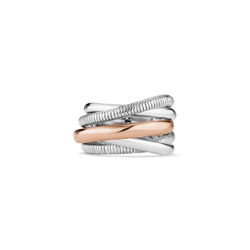 Judith Ripka Sterling Silver and 18k Rose Gold Eternity Collection Five-Band Highway Ring