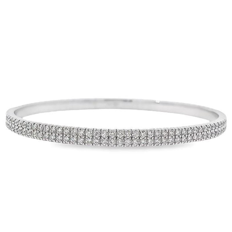 Davis Classics 14k White Gold Double-Row Diamond Flex Bangle Bracelet