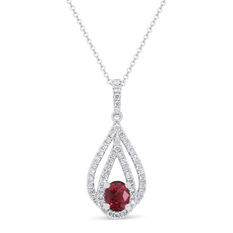 Madison L 14k White Gold Double Open Teardrop Ruby and Diamond Pendant